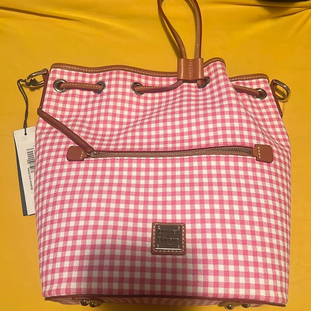 Pink and white back pack